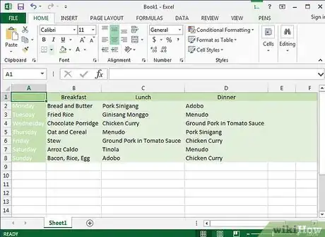 Image titled Create a Family Meal Plan in Excel Step 19