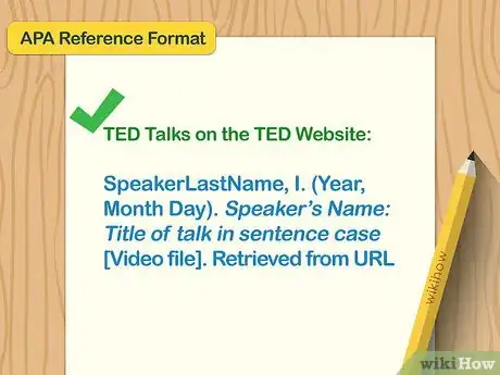 Image titled Paper with the APA Reference Format of a TED Talk written on it.