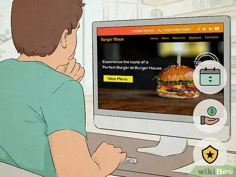 Image titled Man researching a burger company online and looking at their marketing tactics.