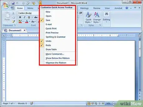 Image titled Customize the Quick Access Toolbar in Microsoft Word (Windows 7) Step 1Bullet1