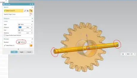 Image titled Creating shaft hole, substep 3, subtraction extrusion.png