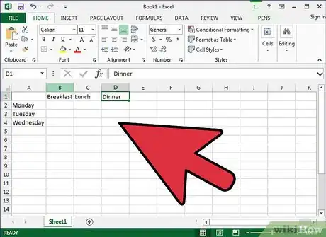Image titled Create a Family Meal Plan in Excel Step 5