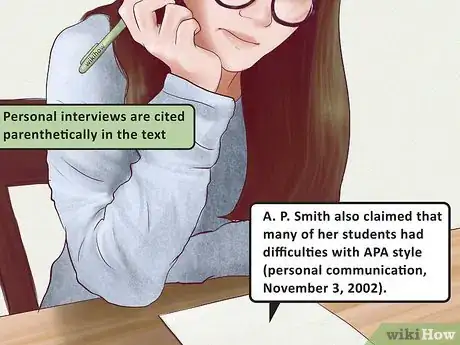 Image titled Woman reading a personal interview transcipt with a personal interview citation example.