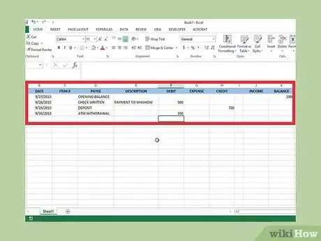 Image titled Create a Simple Checkbook Register With Microsoft Excel Step 7