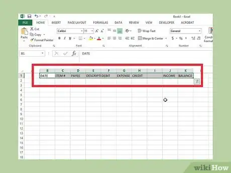 Image titled Create a Simple Checkbook Register With Microsoft Excel Step 3