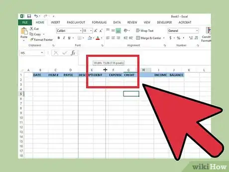 Image titled Create a Simple Checkbook Register With Microsoft Excel Step 5