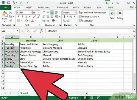 Image titled Create a Family Meal Plan in Excel Step 14