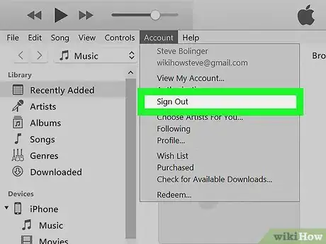 Imagen titulada Log Out of iTunes Step 3