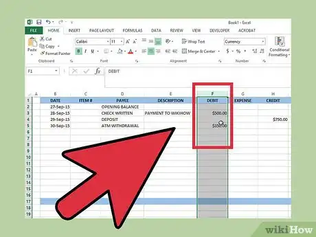 Imagen titulada Create a Simple Checkbook Register With Microsoft Excel Step 15