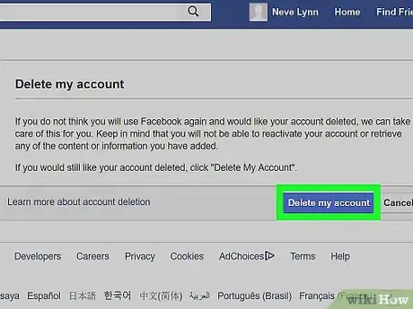 Imagen titulada Permanently Delete a Facebook Account Step 2