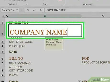 Imagen titulada Make an Invoice on Excel Step 5