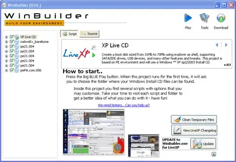 Imagen titulada Interfaz principal de WinBuilder con algunos proyectos ya descargados
