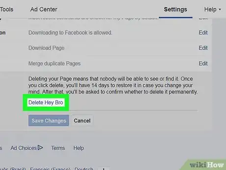 Imagen titulada Delete a Facebook Page Step 8