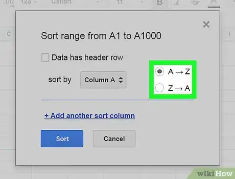 Imagen titulada Sort by Number on Google Sheets on PC or Mac Step 6