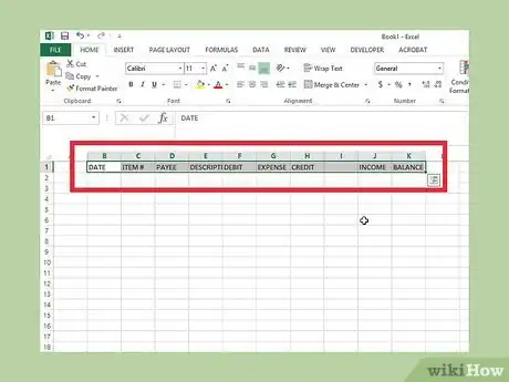 Imagen titulada Create a Simple Checkbook Register With Microsoft Excel Step 3