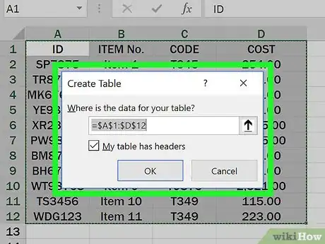 Image intitulée Make Tables Using Microsoft Excel Step 5