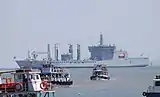 INS Deepak (A50) Replenishment oiler of Indian Navy near Mumbai coast.