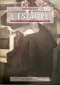 Cover page of Nouvelles de l'estampe n. 233-234 (mars 2011) with Alfredo Müller, "Femme lisant aux fleurs".  1897. Etching in colours 64,3 x 51,7 cm. Exh. Vollard 1898. BnF, département des Estampes. Koehl E44
