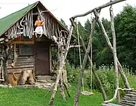 Lithuanian sauna with the mythological decorations of witches