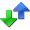 Logo of @MAX SyncUp: a blue arrow pointing upwards, next to a green arrow pointing down