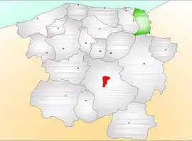 Map showing Çatalzeytin District (green) in Kastamonu Province