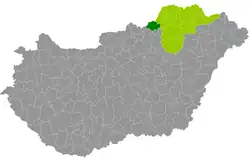 Ózd District within Hungary and Borsod-Abaúj-Zemplén County.