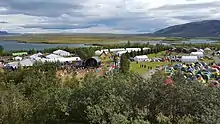 Aerial view of the central part of Úlfljótsvatn Scout Center during the 2017 World Scout Moot.