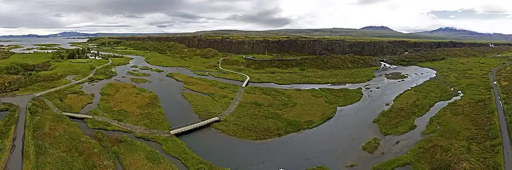 Þingvellir aerial panorama, taken in June 2017