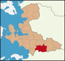 Map showing Tire District in İzmir Province