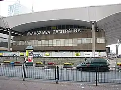 Warszawa Centralna railway station neon sign in Poland, 1975