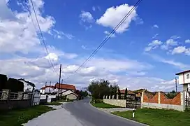 View from Grnčari of the road toward Podmočani. On the right side near the big mulberry tree is the house of the Selimi-Banushi family (one of the few traditional houses left in the village)