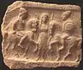 "Danubian Horsemen" (Artemis flanked by the Dioscuri), votive plate found in Demir Kapija, North Macedonia