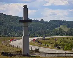 Monuments on the Europe-Asia border near Novobayramgulovo