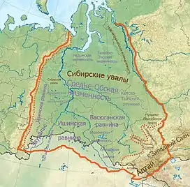 Map of the West Siberian Plain with the Ishim Steppe in the southern part