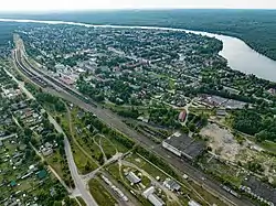 Aerial view at the downtown and railway station