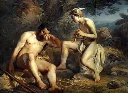 Hermes is putting Argus's eyes asleep to free Io by Nikolay Koshelev (1864)