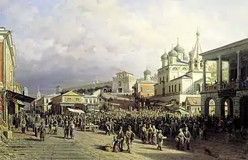 Lower Bazaar in Nizhny Novgorod. Kremlin. Church of St. John the Baptist. 1872