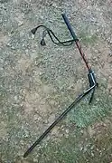 A kind of Kalmyk nagaika with a uniformly tightly woven, almost unbending leather whip without tapering to the tip