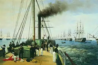 A review of the Baltic Fleet by Nicholas I at sea, from the deck of the ship.Central Naval Museum