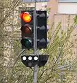 Tram signal showing 'stop' in Moscow, Russia