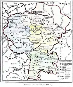 Map of the Chuvash Autonomous Oblast in 1922 (in Russian)