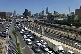 Right-hand traffic on Ayalon Highway in Israel
