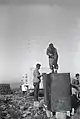 Revadim, February 1947, water tank, Magen David Adom ambulance in background