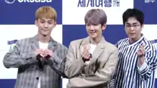 Exo-CBX at a Press Conference in 2018From left to right: Chen, Baekhyun, and Xiumin