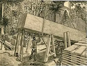 Indochina - Jungle Lumber Yard, pen and ink on paper, 1930s.