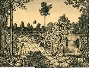 Indochina - The Ruins of Angkor, pen and ink on paper, 1930s.