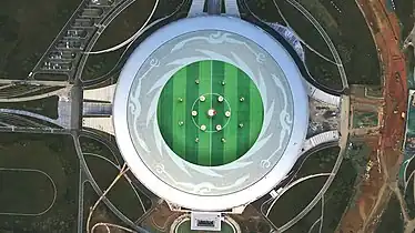 Dong'an Lake Stadium, the main venue of the 2021 Summer World University Games, with an giant sun bird design on the roof