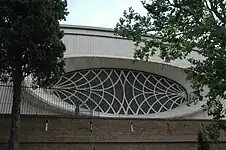 The distinctive oval windows of the exterior of the audience hall in 2006