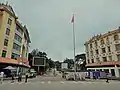 Border crossing into Pamg Hseng, Myanmar, from Wanding, with the Chinese checkpoint in the building on the left.