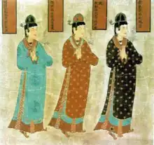 Mural depicting women wearing a cross-collared gown and skirts; Western Xia.